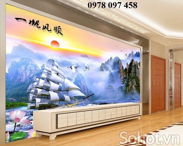Tranh thuyền buồm xuôi gió - gạch in 3D