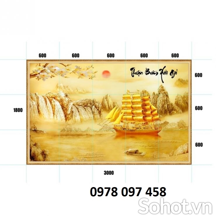 Tranh gạch men họa tiết thuyền buồm vàng