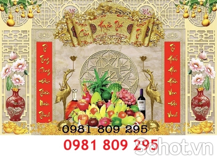 Tranh gạch ốp tường phòng thờ 3d câu đối