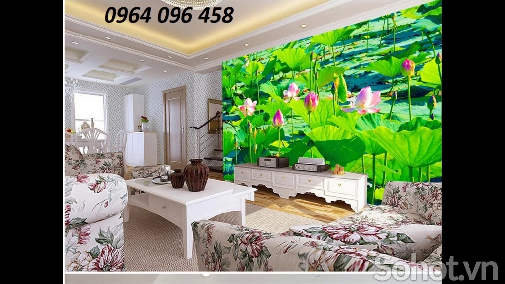 tranh gạch phong cảnh 3d hoa sen - KNV3