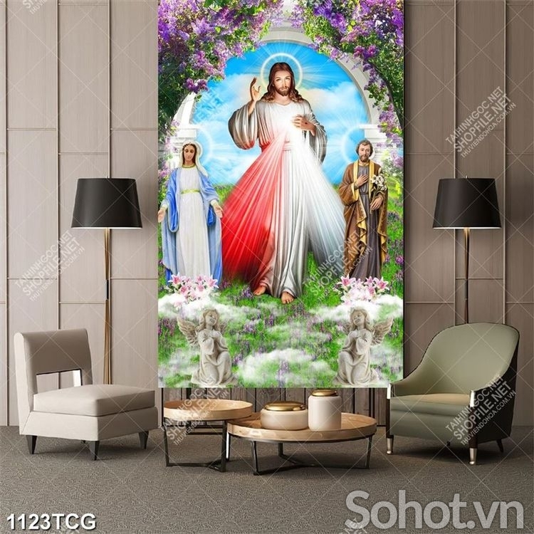 Tranh lòng thương xót CHúa, gạch men 3D trang trí