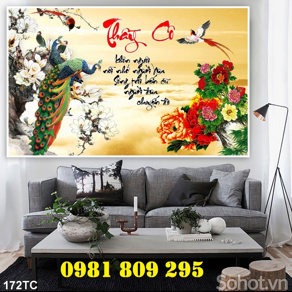 Bộ gạch tranh chim công phòng khách