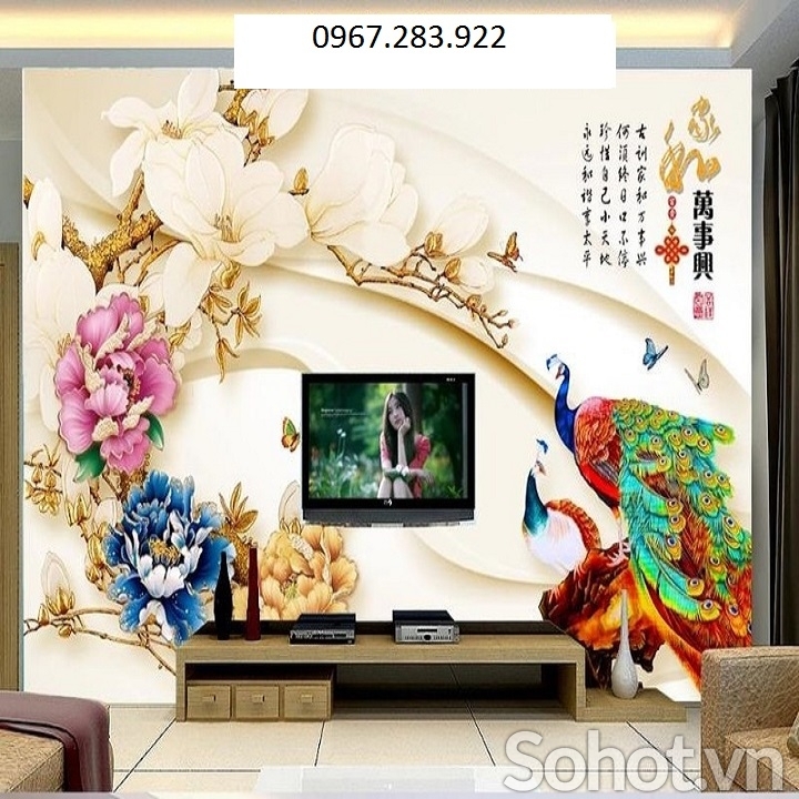 Gạch ốp tường 3D chim công