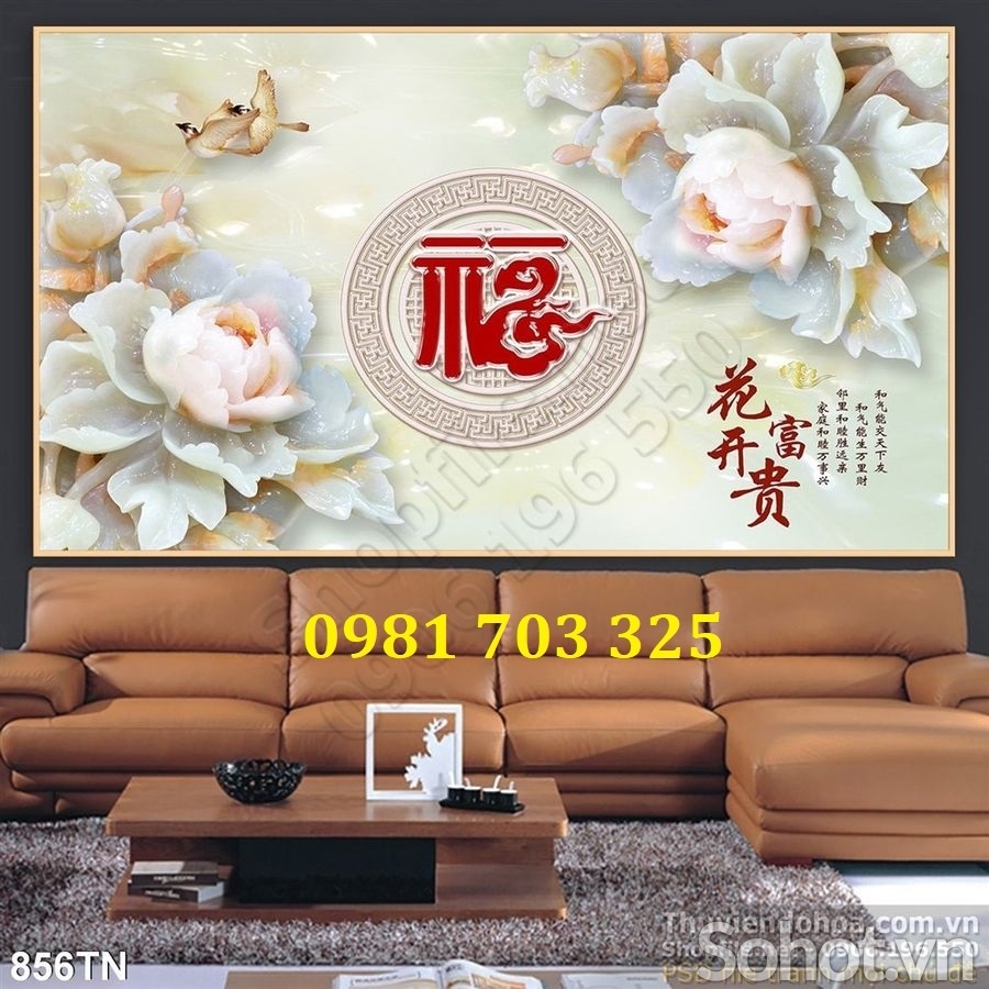 Tranh gạch hoa mẫu đơn sứ ngọc dán tường