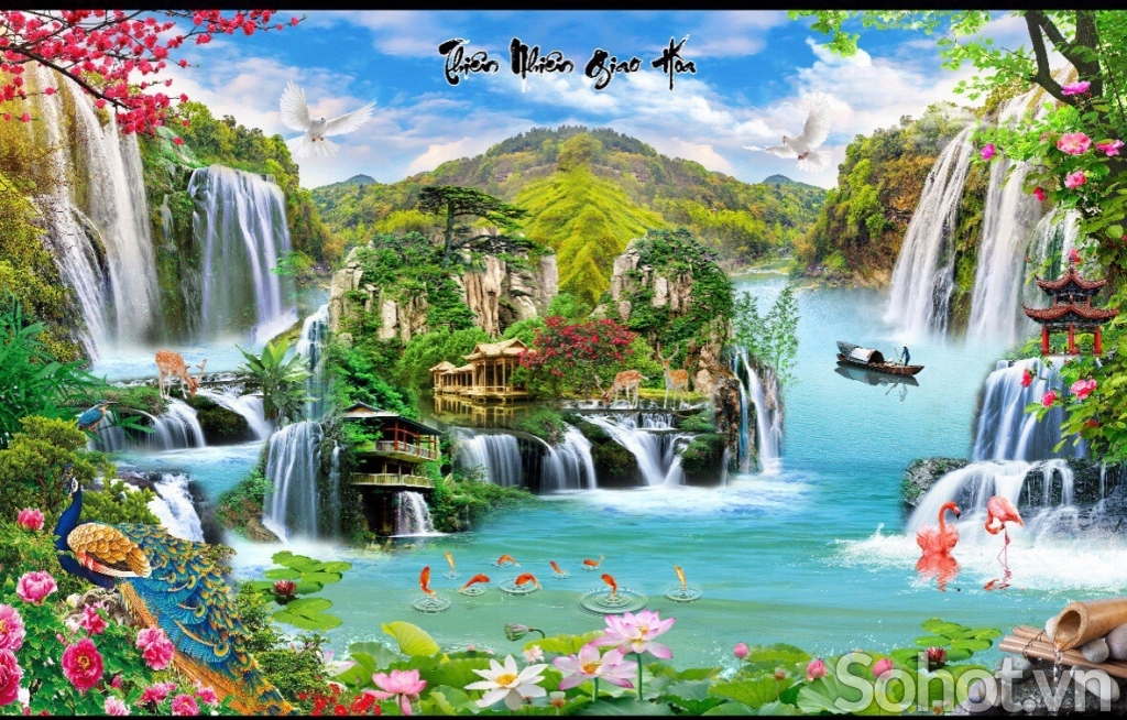 Tranh phong cảnh-Tranh gạch 3D sông nước - Hà Nội 
