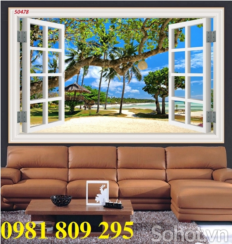 Gạch tường 3d cửu sổ cảnh thiên nhiên