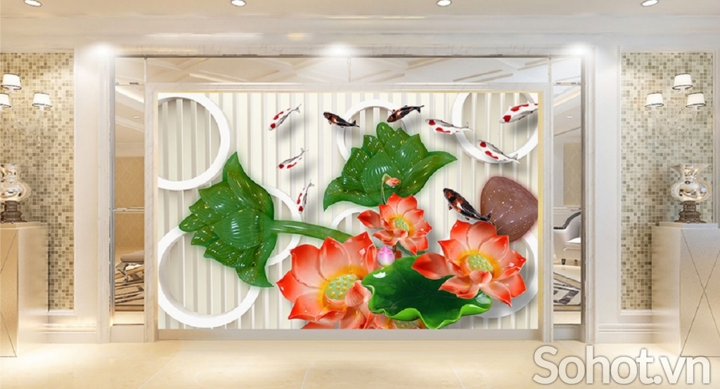 gạch tranh 3d cá chép phong thủy - HMN7