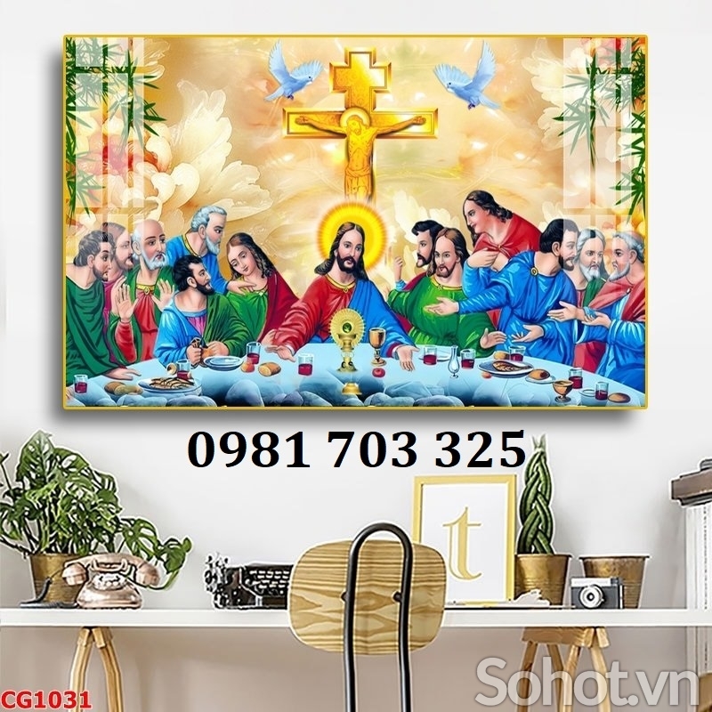 Tranh dán tường 3D, gạch tranh bàn tiệc thánh công giáo