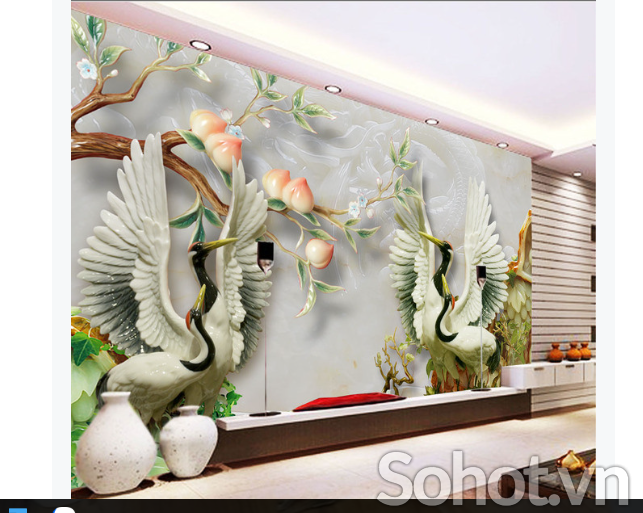 Tranh gạch 3D tùng hạc ốp tường
