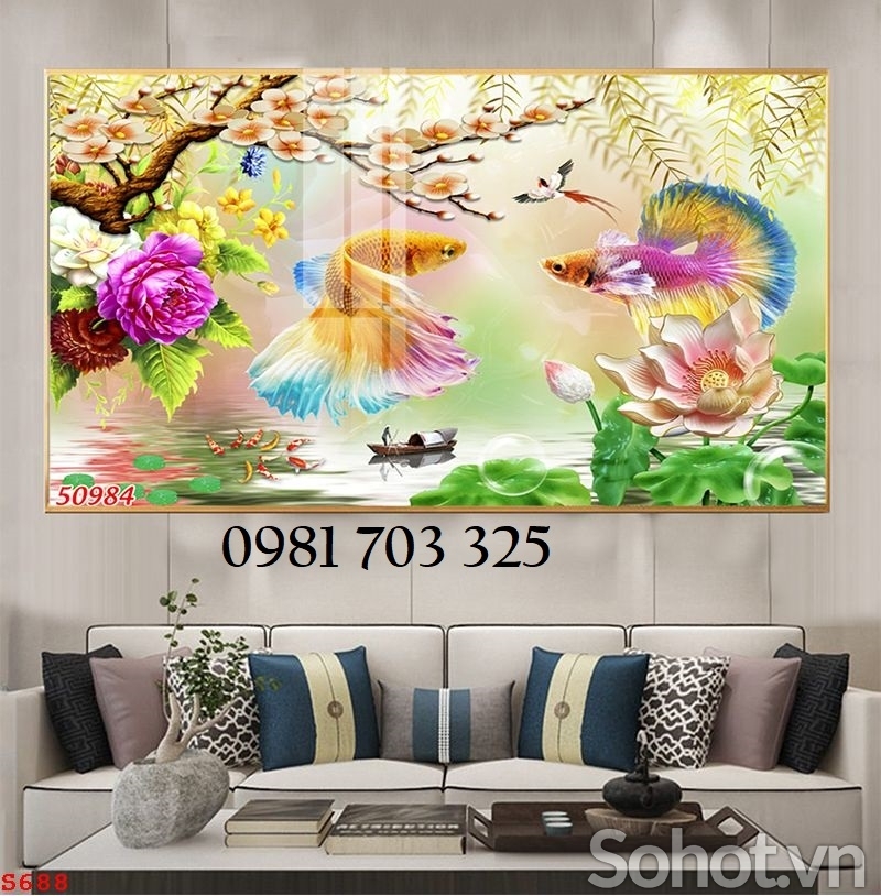 Tranh cá chép, tranh gạch ốp tường