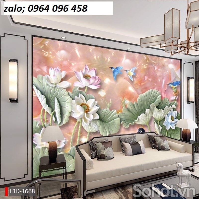 Tranh hoa sen 3d tranh ạch 3d hoa sen KJH6