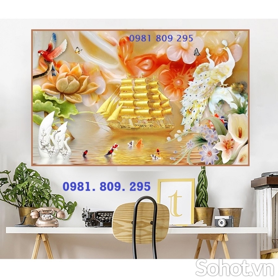 Tranh chim công , gạch men, ốp tường 3d