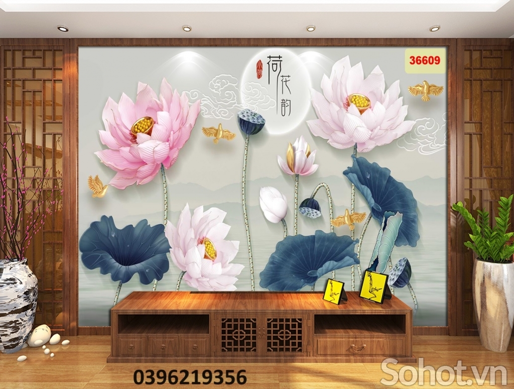 Tranh hoa sen đẹp trang trí 3D