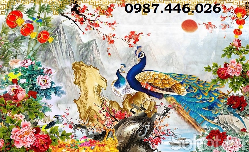 Tranh gạch men chim công HP0813