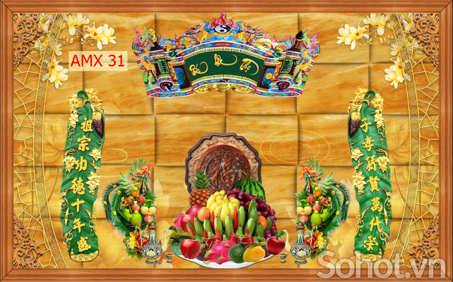 Tranh dán tường phòng thờ - gạch tranh 3D