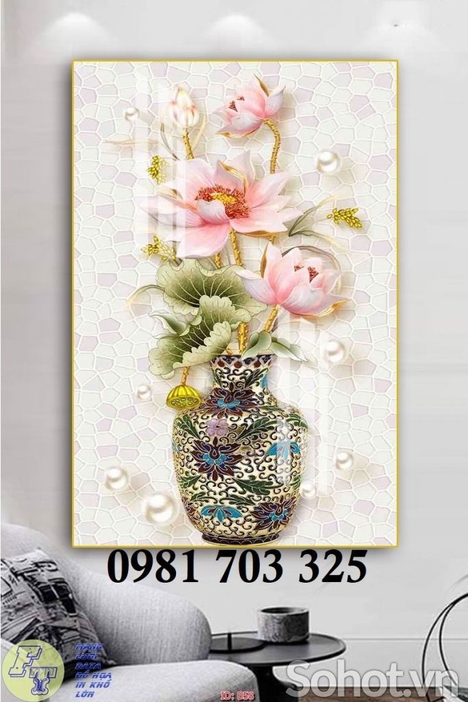 Tranh gạch 3D bình hoa khổ đứng