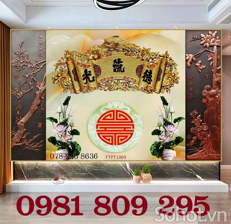 Gạch tranh ốp tường 3d phòng thờ Hn9393