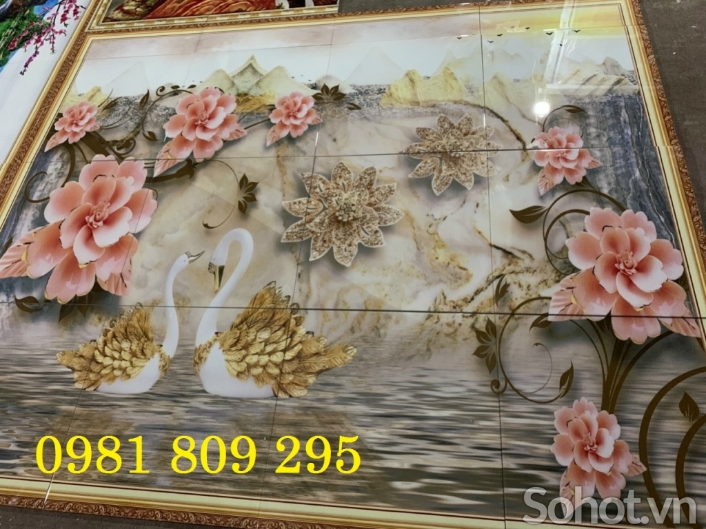 Tranh gạch 3d hoa trang trí thiên nga