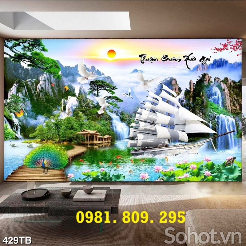 Tranh gạch 3D thuyền buồm phong thủy Hn838