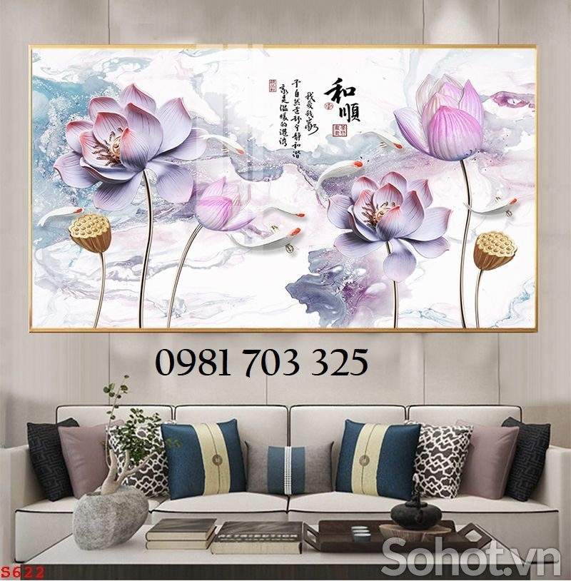 Gạch tranh 3D đẹp hoa sen trang trí