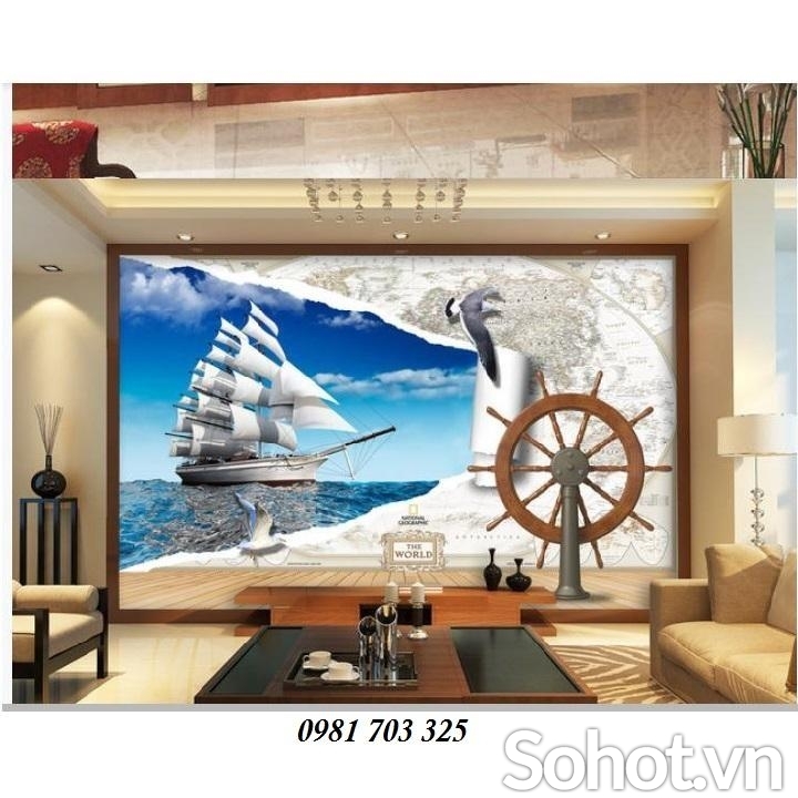 Gạch tranh đẹp thuyền buồm 3d