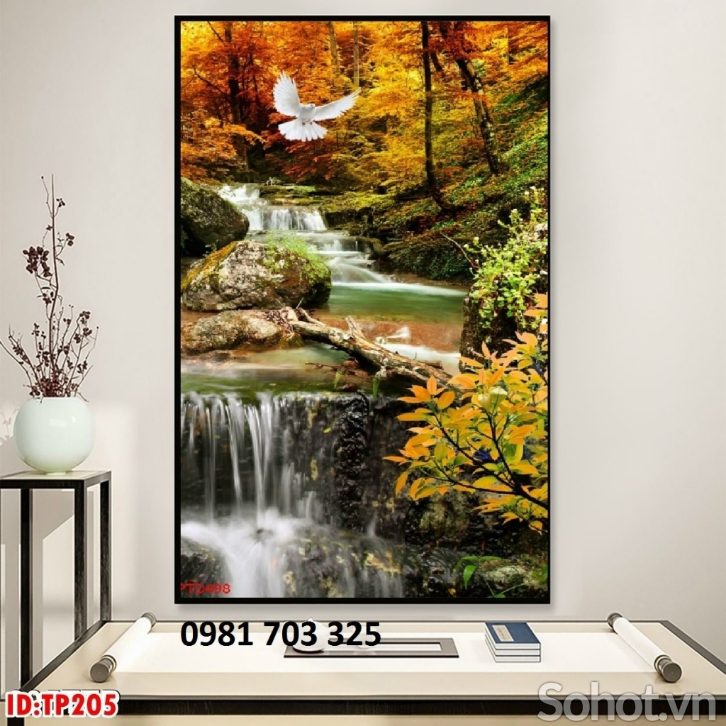 Gạch tranh 3D phong cảnh, tranh thác nước khổ đứng