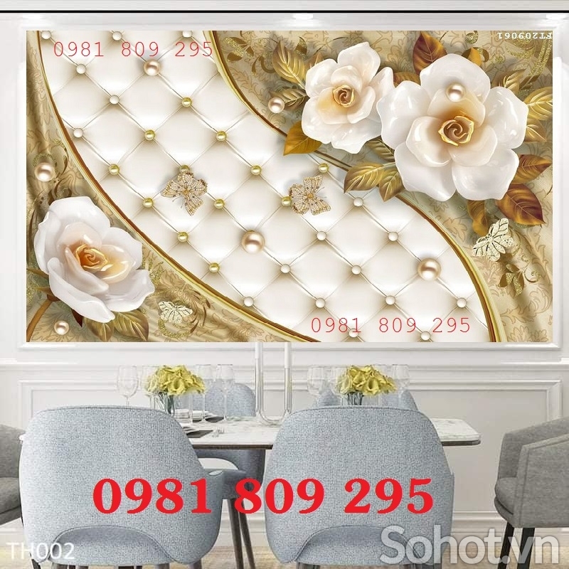 Tranh gạch 3d hoa ốp phòng khách GF735334