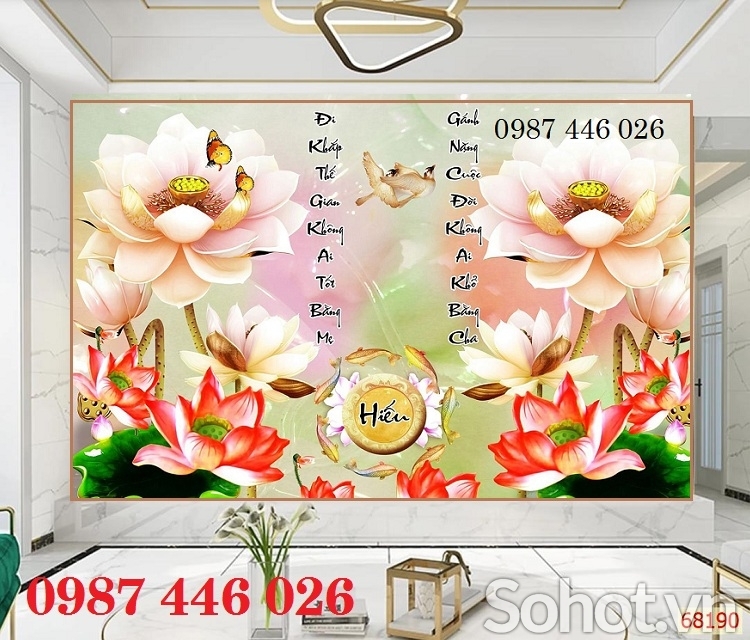 Tranh gạch men hoa sen 3d HP9727