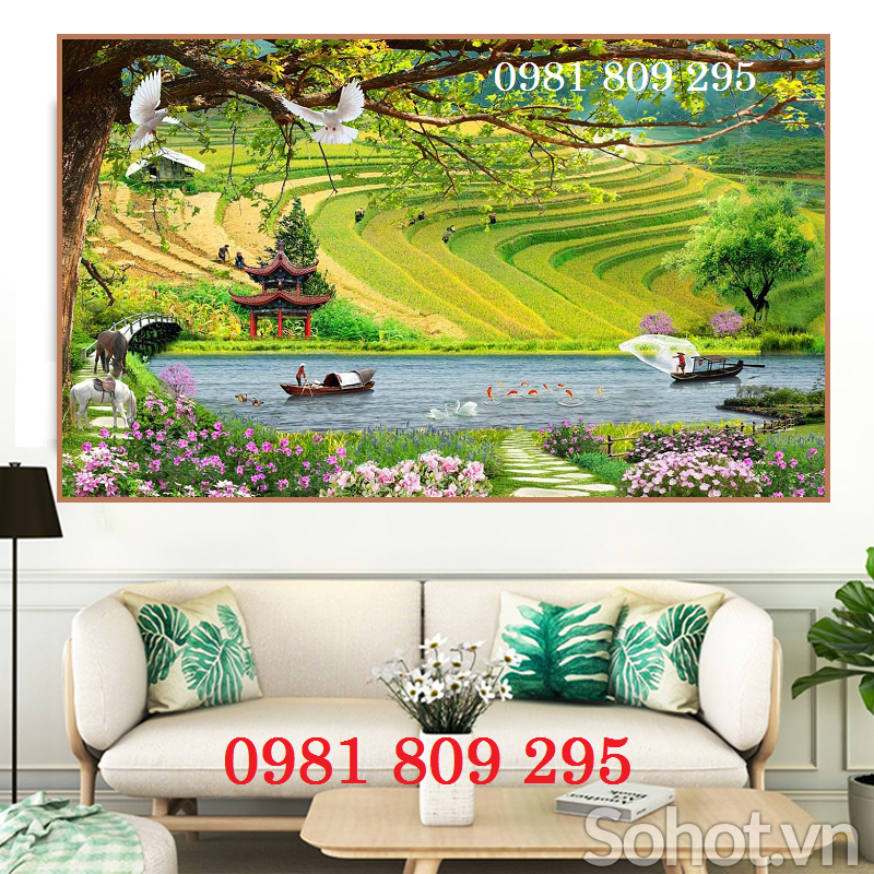 Tranh gạch ruộng bạ thang , gạch tranh 3d