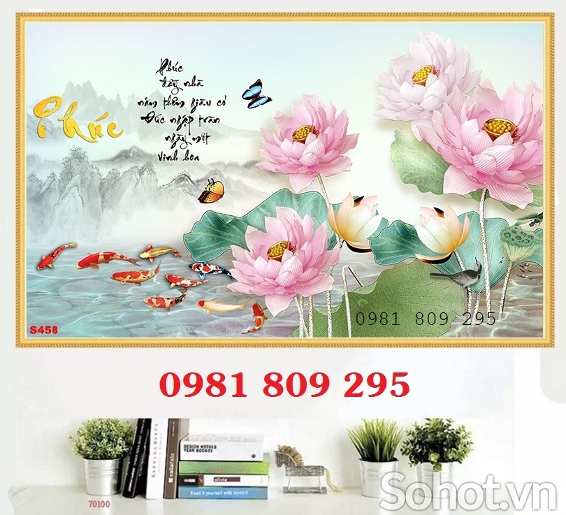 Gạch 3d cá chép - tranh gạch men ốp tường hoa sen HP833