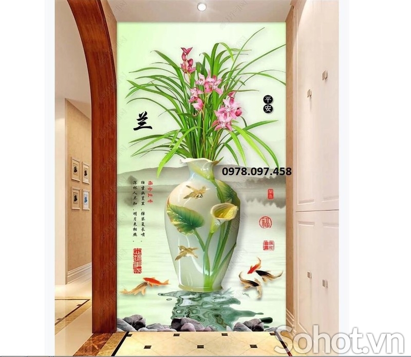 bình hoa - tranh gạch 3D