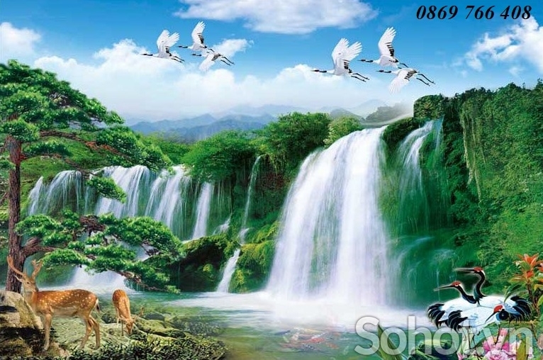 Tranh phong cảnh thác nước-Gạch tranh thác nước 3d