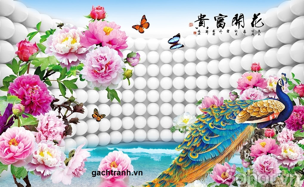 tranh gạch men 3d chim công - FĐ32