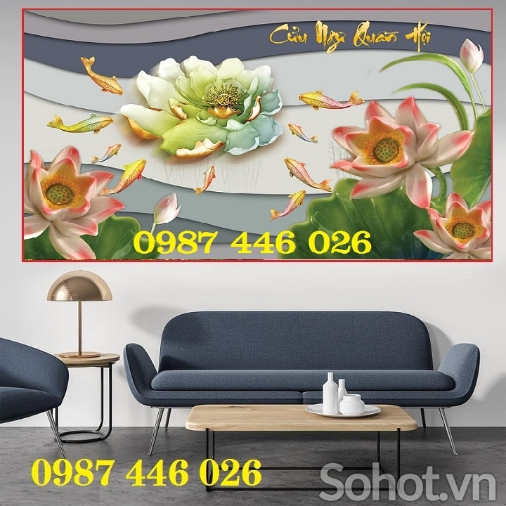 Gạch tranh hoa sen 3d đẹp HP08382