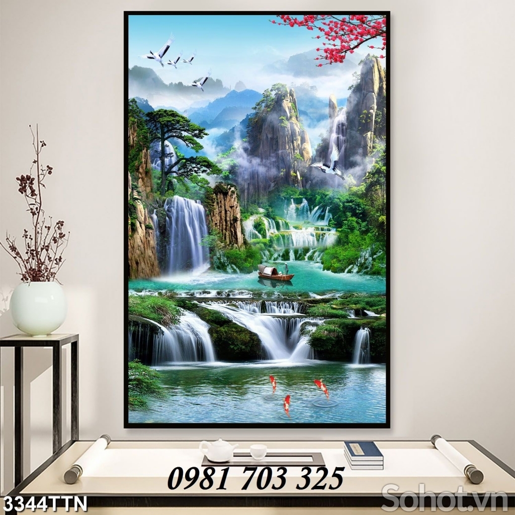 Tranh thác nước, gạch tranh phong cảnh khổ đứng