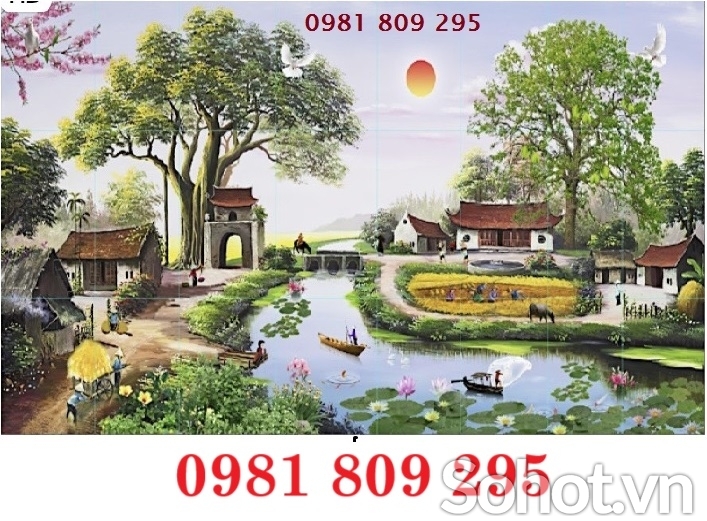 Tranh gạch men, tranh 3d ốp tường làng quê