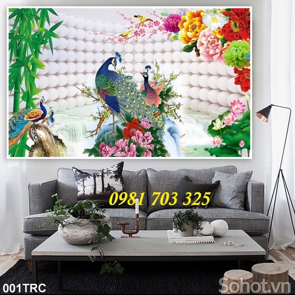 tranh chim công phong thủy, gạch tranh trang trí tường