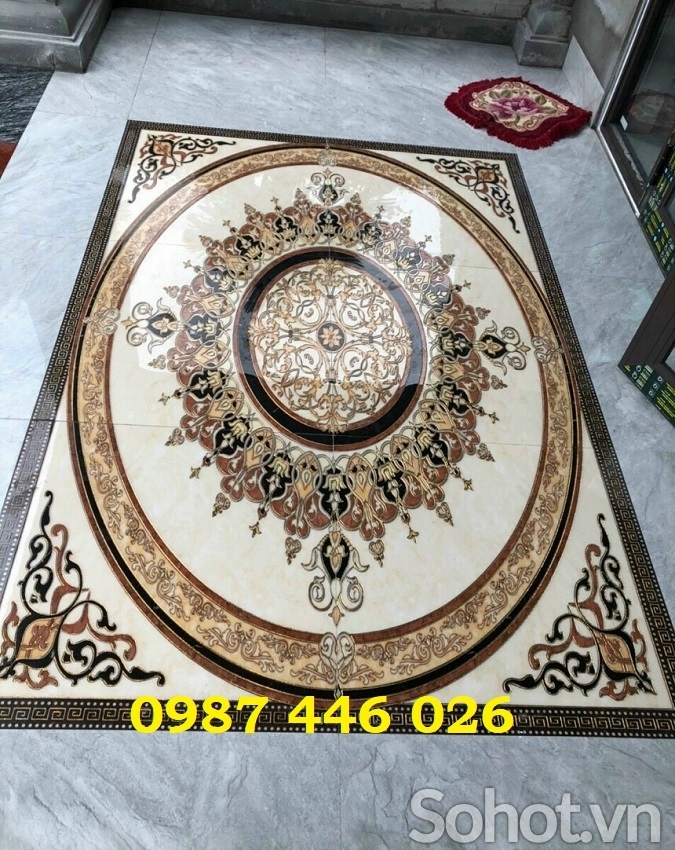 Gạch thảm nền nhà hoa văn khắc vàng HP98283