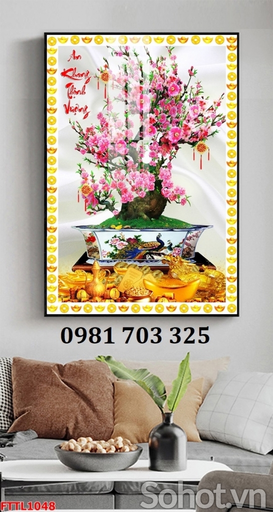 Tranh gạch hoa đào 3D trang trí