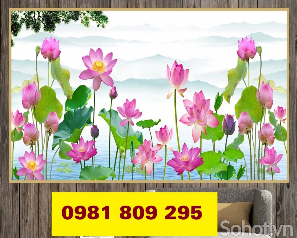Gạch tranh 3d hoa sen ốp phòng khách JH7686