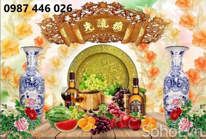 Tranh gạch men phòng thờ Ho6882