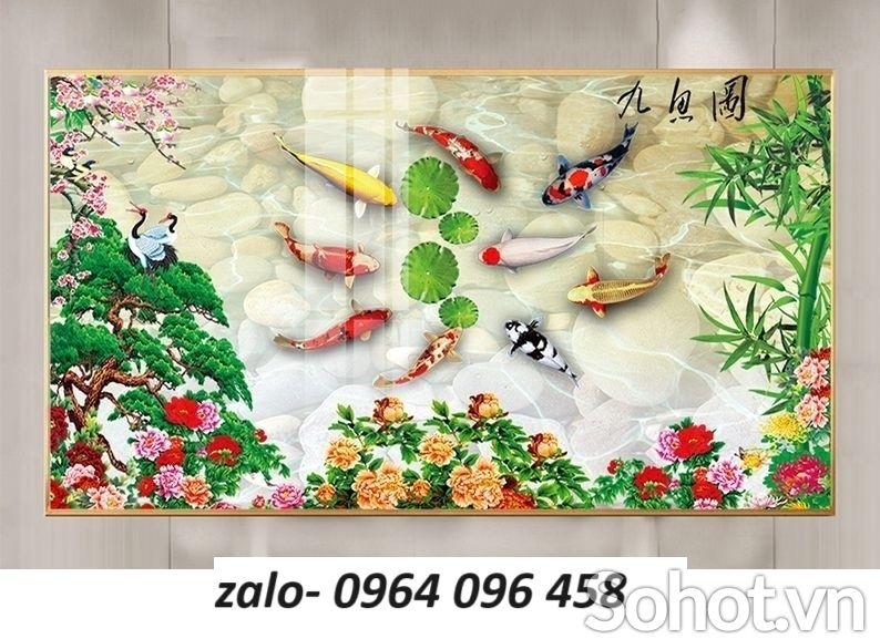 Tranh gạch 3d cá chép - gạch tranh 3d cá chép - HBV64