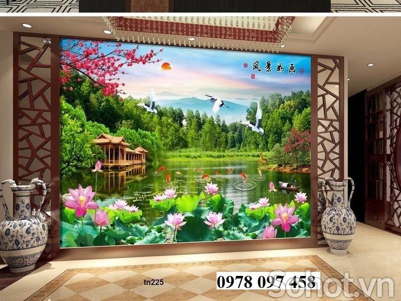 Tranh hoa sen 3D- tranh ốp tường
