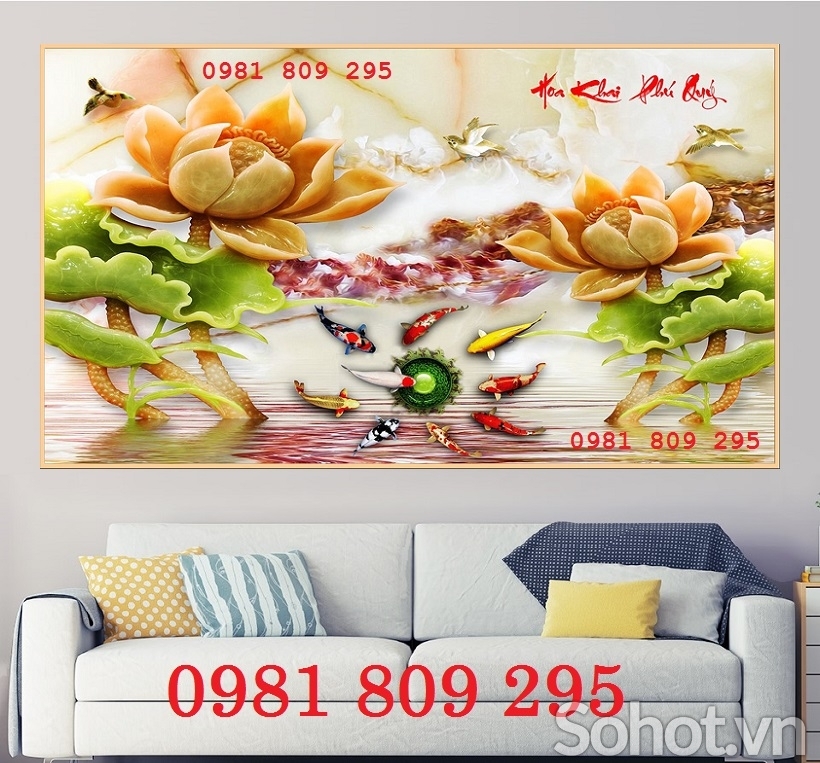 Gạch tranh sứ ngọc 3d , tranh hoa sen