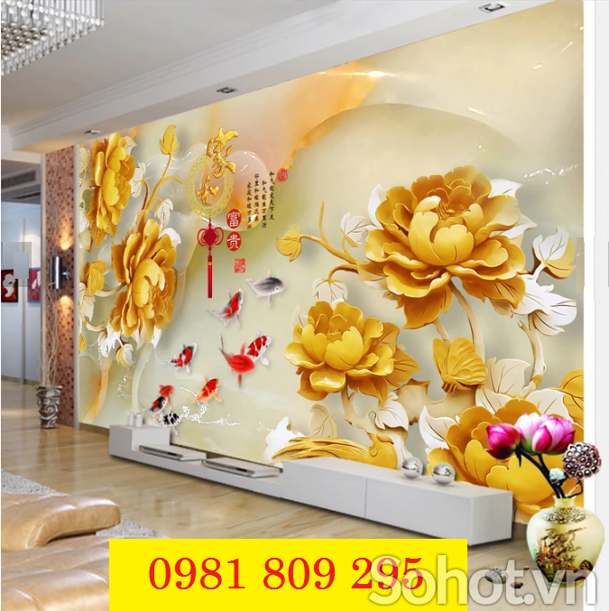 Gạch tranh hoa sen ốp tường