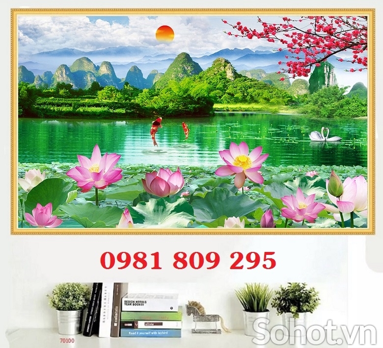 Tranh gạch men hồ sen 3d HP8656