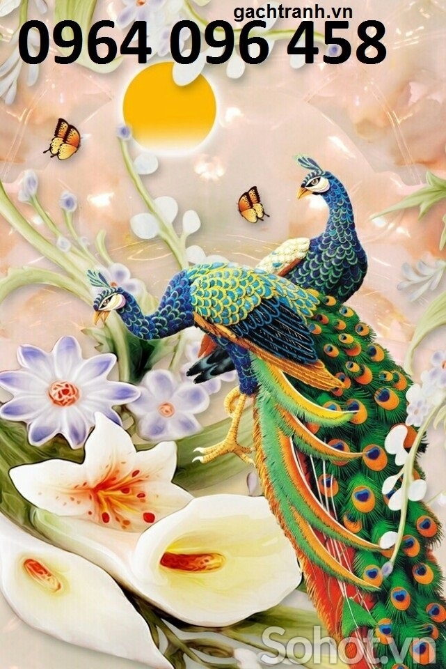 Tranh gạch 3d ốp tường tranh chim công - KDC67