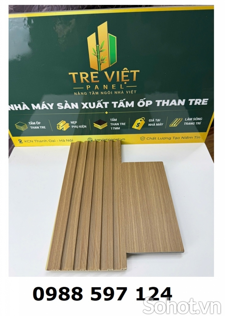 Ốp tường than tre lam sóng vân gỗ