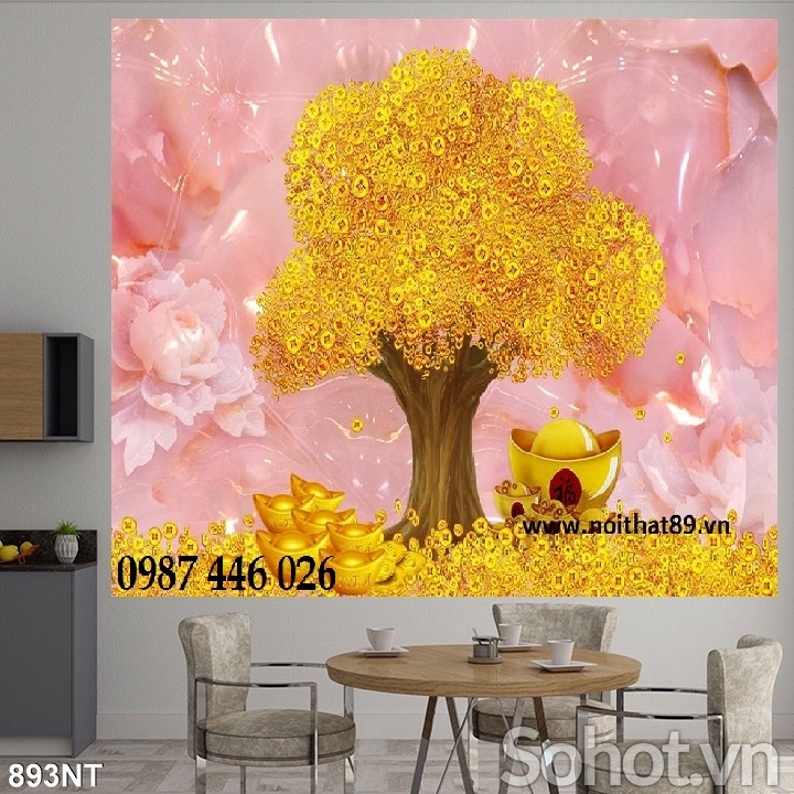 Gạch 3d tranh cây tiền ốp tường HP828