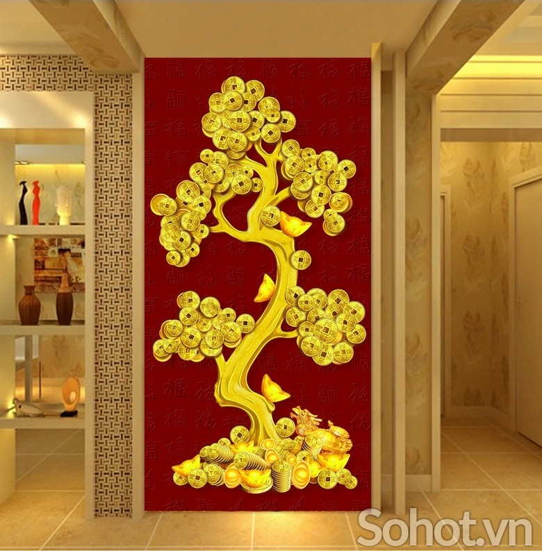 Tranh gạch 3d tranh cây kim tiền - SCX322
